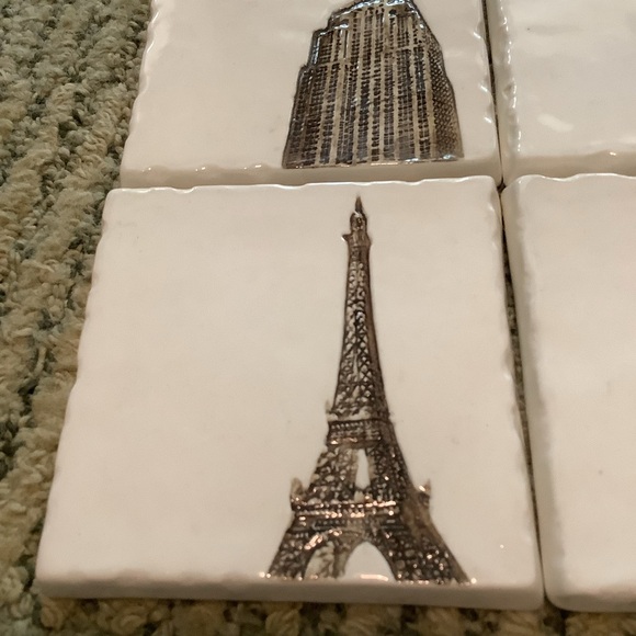 RARE 4 RESTORATION HARDWARE ARCHITECTURAL LANDMARKS BAR DRINK CERAMIC COASTERS - Picture 3 of 8